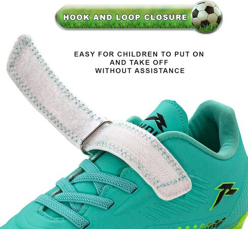 RUNIC Kids Soccer Cleats for Boys and Girls - Small and Big Kid Athletic Outdoor Football Shoes - Firm Ground - Hook and Loop Closure - Silver/Pink in Saudi Arabia