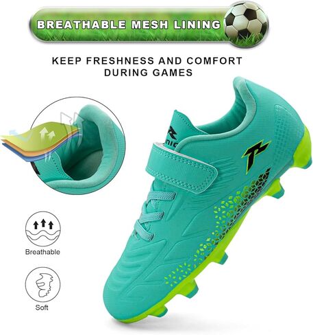 RUNIC Kids Soccer Cleats for Boys and Girls - Small and Big Kid Athletic Outdoor Football Shoes - Firm Ground - Hook and Loop Closure - Silver/Pink in Saudi Arabia