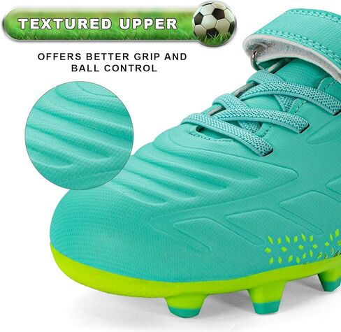RUNIC Kids Soccer Cleats for Boys and Girls - Small and Big Kid Athletic Outdoor Football Shoes - Firm Ground - Hook and Loop Closure - Silver/Pink in Saudi Arabia