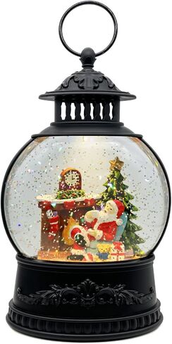 Christmas Snow Globe Lantern with Music & Timer - USB/Battery Operated LED Glittering Globe, Snow Globe Decor for Home Holiday (Santa Claus) in Saudi Arabia