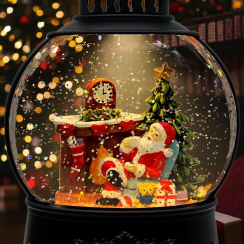 Christmas Snow Globe Lantern with Music & Timer - USB/Battery Operated LED Glittering Globe, Snow Globe Decor for Home Holiday (Santa Claus) in Saudi Arabia