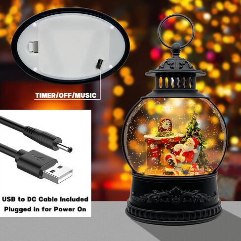 Christmas Snow Globe Lantern with Music & Timer - USB/Battery Operated LED Glittering Globe, Snow Globe Decor for Home Holiday (Santa Claus) in Saudi Arabia