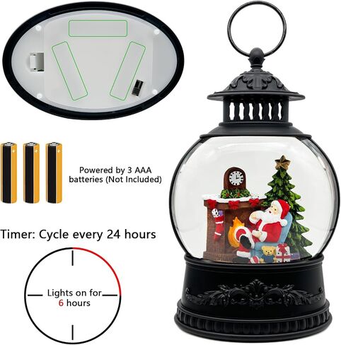 Christmas Snow Globe Lantern with Music & Timer - USB/Battery Operated LED Glittering Globe, Snow Globe Decor for Home Holiday (Santa Claus) in Saudi Arabia