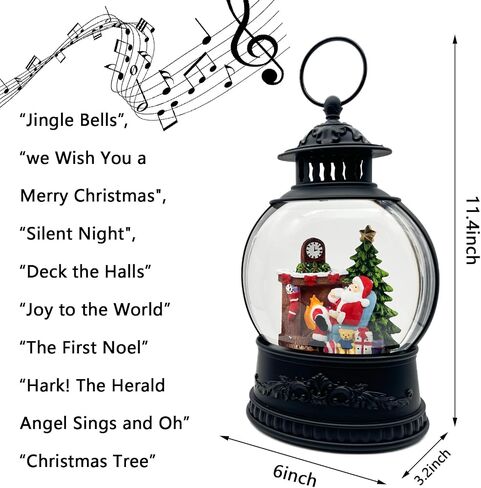 Christmas Snow Globe Lantern with Music & Timer - USB/Battery Operated LED Glittering Globe, Snow Globe Decor for Home Holiday (Santa Claus) in Saudi Arabia