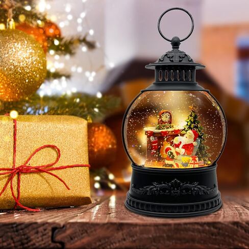 Christmas Snow Globe Lantern with Music & Timer - USB/Battery Operated LED Glittering Globe, Snow Globe Decor for Home Holiday (Santa Claus) in Saudi Arabia