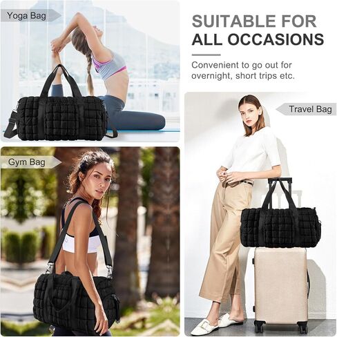 Quilted Gym Bag Duffle for Women,Duffle Bag for Travel with Shoes Compartment,Puffer Weekender Bag Overnight Carry On Duffel Bag with Trolley Sleeve for Airplanes,Personal Item Sports Dance Bag(Beige) in Kuwait