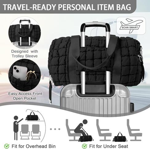 Quilted Gym Bag Duffle for Women,Duffle Bag for Travel with Shoes Compartment,Puffer Weekender Bag Overnight Carry On Duffel Bag with Trolley Sleeve for Airplanes,Personal Item Sports Dance Bag(Beige) in Kuwait