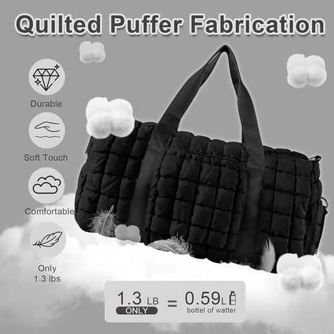 Quilted Gym Bag Duffle for Women,Duffle Bag for Travel with Shoes Compartment,Puffer Weekender Bag Overnight Carry On Duffel Bag with Trolley Sleeve for Airplanes,Personal Item Sports Dance Bag(Beige) in Kuwait