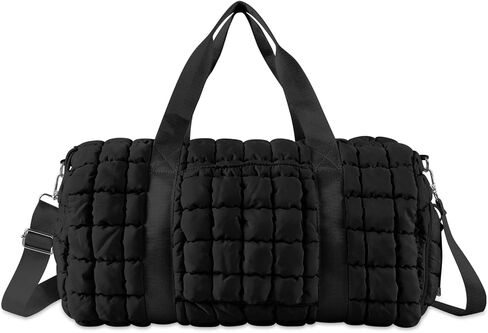 Quilted Gym Bag Duffle for Women,Duffle Bag for Travel with Shoes Compartment,Puffer Weekender Bag Overnight Carry On Duffel Bag with Trolley Sleeve for Airplanes,Personal Item Sports Dance Bag(Beige) in Kuwait