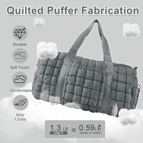Quilted Gym Bag Duffle for Women,Duffle Bag for Travel with Shoes Compartment,Puffer Weekender Bag Overnight Carry On Duffel Bag with Trolley Sleeve for Airplanes,Personal Item Sports Dance Bag(Beige) in Saudi Arabia