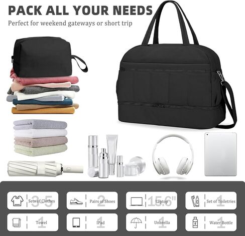 حقيبة دفل للسفر للنساء، حقائب ليلية لعطلة نهاية الأسبوع مع حجرة للأحذية، حقيبة حمل أثناء السفر لصالة الألعاب الرياضية للنساء in Kuwait