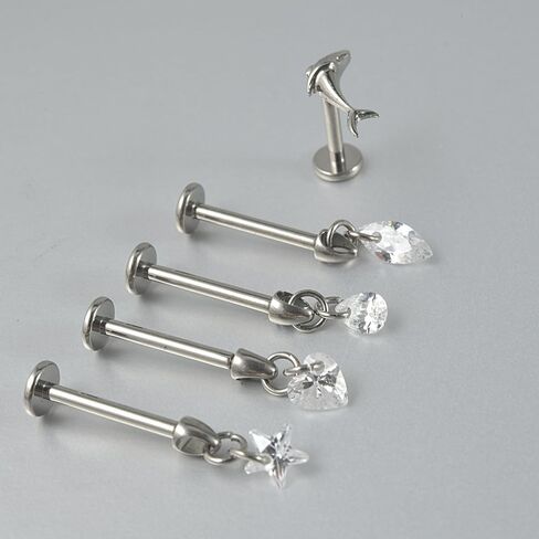 16G CZ Cartilage Studs Earrings Flat Back for Women Girls 316L Stainless Steel Sparkling Heart Star Dolphin Teardrop Diamond Dangle Studs Body Piercing Jewelry in Saudi Arabia