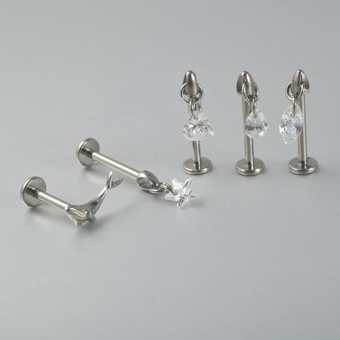 16G CZ Cartilage Studs Earrings Flat Back for Women Girls 316L Stainless Steel Sparkling Heart Star Dolphin Teardrop Diamond Dangle Studs Body Piercing Jewelry in Saudi Arabia