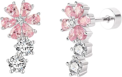 WhiteGold Cubic Zirconia Cartilage Eearrings Flat Back - Flower Snake Star Heart Cartilage Stud Eearrings for Women Men Conch Tragus Helix Earlobe Small Surgical Stainless Steel Studs in Saudi Arabia