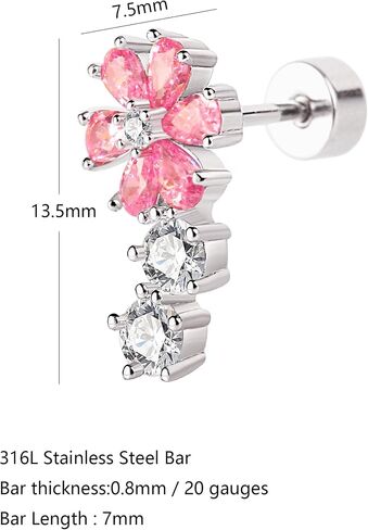 WhiteGold Cubic Zirconia Cartilage Eearrings Flat Back - Flower Snake Star Heart Cartilage Stud Eearrings for Women Men Conch Tragus Helix Earlobe Small Surgical Stainless Steel Studs in Saudi Arabia