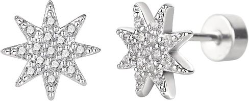 WhiteGold Cubic Zirconia Cartilage Eearrings Flat Back - Flower Snake Star Heart Cartilage Stud Eearrings for Women Men Conch Tragus Helix Earlobe Small Surgical Stainless Steel Studs in Saudi Arabia