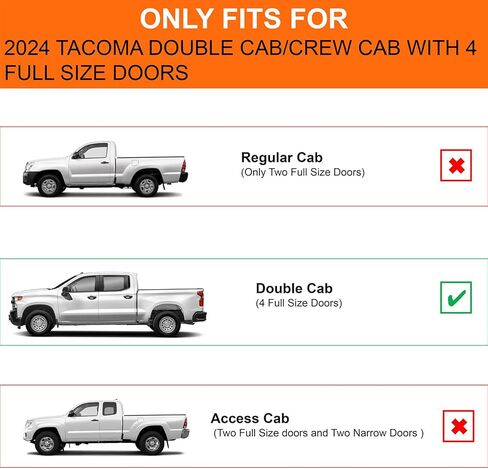لوحات الجري لعام 2024+كابينة تاكوما المزدوجة/كابينة الطاقم مع 4 أبواب كاملة الحجم، وخطوات جانبية سوداء، وقضيب خطوات الشاحنة، ومسحوق أسود مزخرف بدون حفر (قطعتان) in Kuwait