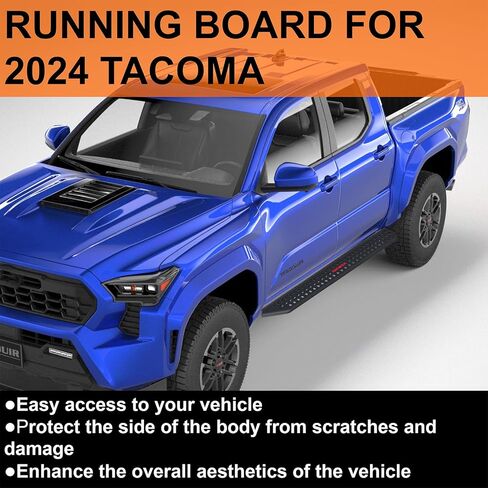 لوحات الجري لعام 2024+كابينة تاكوما المزدوجة/كابينة الطاقم مع 4 أبواب كاملة الحجم، وخطوات جانبية سوداء، وقضيب خطوات الشاحنة، ومسحوق أسود مزخرف بدون حفر (قطعتان) in Kuwait