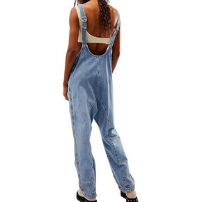 Womens Denim Overalls Sleeveless Loose Baggy Casual Jean Pants Wide Leg Jumpsuits Jumper