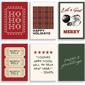 Anslivle Classic Christmas Prints Canvas Wall Art, 6 Piece Merry Christmas Posters for Room Aesthetic, Rustic Christmas Tree Pictures for Wall Decor, Happy Cheers Holiday Decor 8x10in Unframed