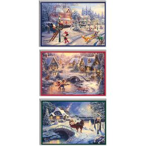 Hallmark Thomas Kinkade Boxed Christmas Cards Assortment, Mickey Mouse (3 Designs, 24 Cards with Envelopes)