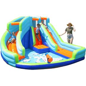 Bounce House Kids Inflatable Water Slide with Ball Pit 2 Waterslides Bouncy House Castle Water Park with Blower for Wet or Dry Indoor or Outdoor
