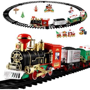 Christmas Electric Train Set Around The Christmas Tree Battery-Powered Train with Sound and Light Model Train Toy for Xmas Party Decorations
