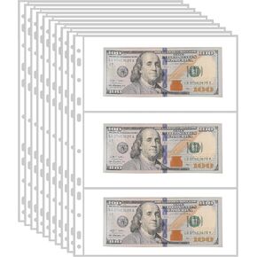 3 Pockets Currency Collection Sleeves,10 Sheets Standard 9-Hole Money Paper Collecting Pages for Currency,Bill,Money and Paper in Kuwait