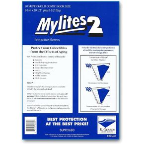 Mylites 2 Mil Comic Book Super Golden Age Size 8 1/4" x 10 1/2" Plus 1-1/2" Flap Pack of 50