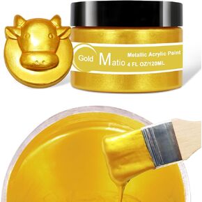 Matio Acrylic Paint Metallic Gold, 120ML Pearlescent Effect Gold Leaf Paint, Non Toxic Non Fading Gold Paint for Art Painting, Handcrafts, Canvas, Wood, Fabric, Ceramic, Clay Rock Glass Craft Supplies