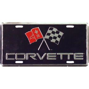 Corvette with Flags Embossed Metal auto tag 6 x 12