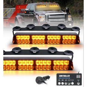 LUMENIX LED Emergency Dash Strobe Lights Bar w/Controller Front Windshield Visor Deck Safety Warning Flashing Traffic Caution Hazard Light for Construction Vehicles Work Trucks - White Amber