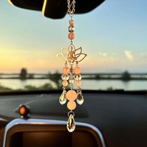 Hanging Car Charm, Handmade Crystal Window Car Hanging Ornaments, Dangling Moon, Healing Crystal Accessories, Rearview Mirror Decorations - Protection, Love, Energy (Dragonfly Moon)