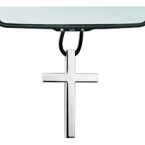 Metal Cross Car Hanging Ornament, Cute Car Rearview Mirror Hanging Accessories, Pendant Car Interior Rear View Mirrior Decoration, Necklace Cross Car Decor Fun Gifts for Women Men (Silver, 1PCS)