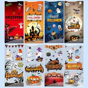 Lodeihoo 100 PCS Halloween Candy Bags Treats Bags, 8 Styles Halloween Plastic Candy Bags with 100 PCS Twists for Snacks Cookies Packing, Halloween Trick or Treat Party Favors Supplies