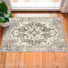 YOUFORTONG Runners for Hallways Soft Kitchen Rug Non Slip Rug Runner with Rubber Backing for Bathroom Washable Non Shedding Farmhouse Runner Rug (Beige, 2X7)