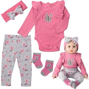 4Pcs Set 22 inch Reborn Doll Clothes Olive-Green Clothes with Headband Suitable for 22-24 inch Reborn Baby Dolls Accessories