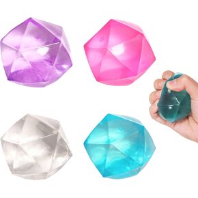 4pcs Mini Small 1.8inch Masonry Ice Squishy Stress Balls-Polyhedron Diamond Sugar Balls Slow Rise-Sensory Fidget Toy for Kids Gel Filled Classroom, Calming Toys Anxiety Children Teens (4pcs)