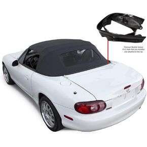 Compatible With Mazda Miata Convertible Top With Heated Glass Window & attached Rain Rail (Black)