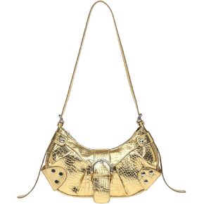 Verdusa Women's Pleated Hobo Shoulder Bags Metallic PU Leather Clutch Handbag
