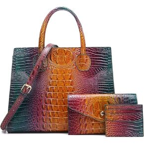 Women Top Handle Crossbody Bag Fashion Crocodile Print Handbag Shoulder Satchel