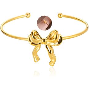 Gold Bow Bracelet for Women Dainty Silver Bow Bracelet Ribbon Bracelet 18 K Gold Bow Tie Kont Bracelet Bow Jewelry Gift