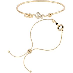 GUESS Gold-Tone Tension Bangle and Slider Bracelet Duo With Snack Pendant and Key Pendant Design