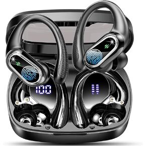 Wireless Earbuds Bluetooth Headphone Sport, 50Hrs Playtime Wireless Headphones with ENC Noise Canceling Mic, Ear Buds with Earhook Deep Bass, Digital Display, IP7 Waterproof for Running, Rose Gold