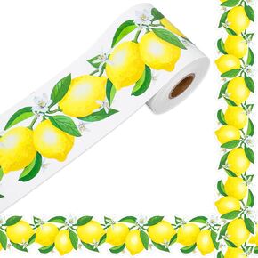 65.6Ft Summer Lemon Bulletin Board Border Watercolor Fruit Theme Decorative Border Trim DIY Art Crafts Border Decor for School Classroom Office Wall Window Blackboard, 1 Roll