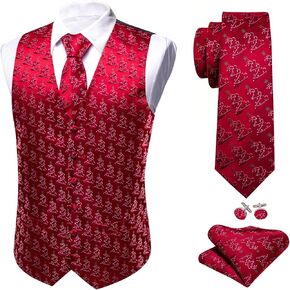Men’s Christmas Vest Red Green Xmas Tie Set Waistcoat Holiday Bells Snowflake Celebrate Prom Tuxedo