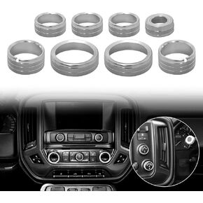 Radio AC Knobs Center Console Switch Button Trim Air Conditioner Switch Knob Cover Fit for Chevy Silverado GMC Sierra 2014-2018, Aluminum Alloy, 8Pcs (Red)