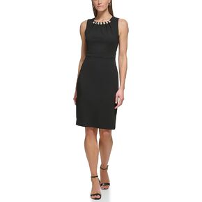 Eliza J Women's Style with Pearl Neckline Knit Sleeveless Crewneck Dress