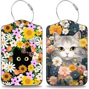 Snow Mountain Lake Forest Set of 2 Luggage Tags for Suitcases Leather Suitcase Tags Identifiers with Privacy Name Address Label and Stainless Steel Loop for Women Men Travel Luggage Accessories