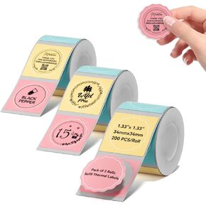 3 Rolls Round Clear Labels for NIIMBOT B1 B21 B3S K3 Label Maker, 2'' x 2'' (50x50mm) Printer Labels, Food Labels for Jars, Personalized Editable Labels for Home/School/Office